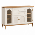 Sideboard 120 cm Holz Weiß Naturholz mit Glastüren und Schubladen