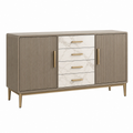 Sideboard 160 x 45 x 85 cm Holzwerkstoff Beige Weiß mit Marmoroptik und Metallfüßen