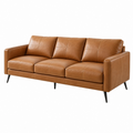 3-Sitzer Sofa 210 cm cognacbraunes Kunstleder mit Metallfüßen