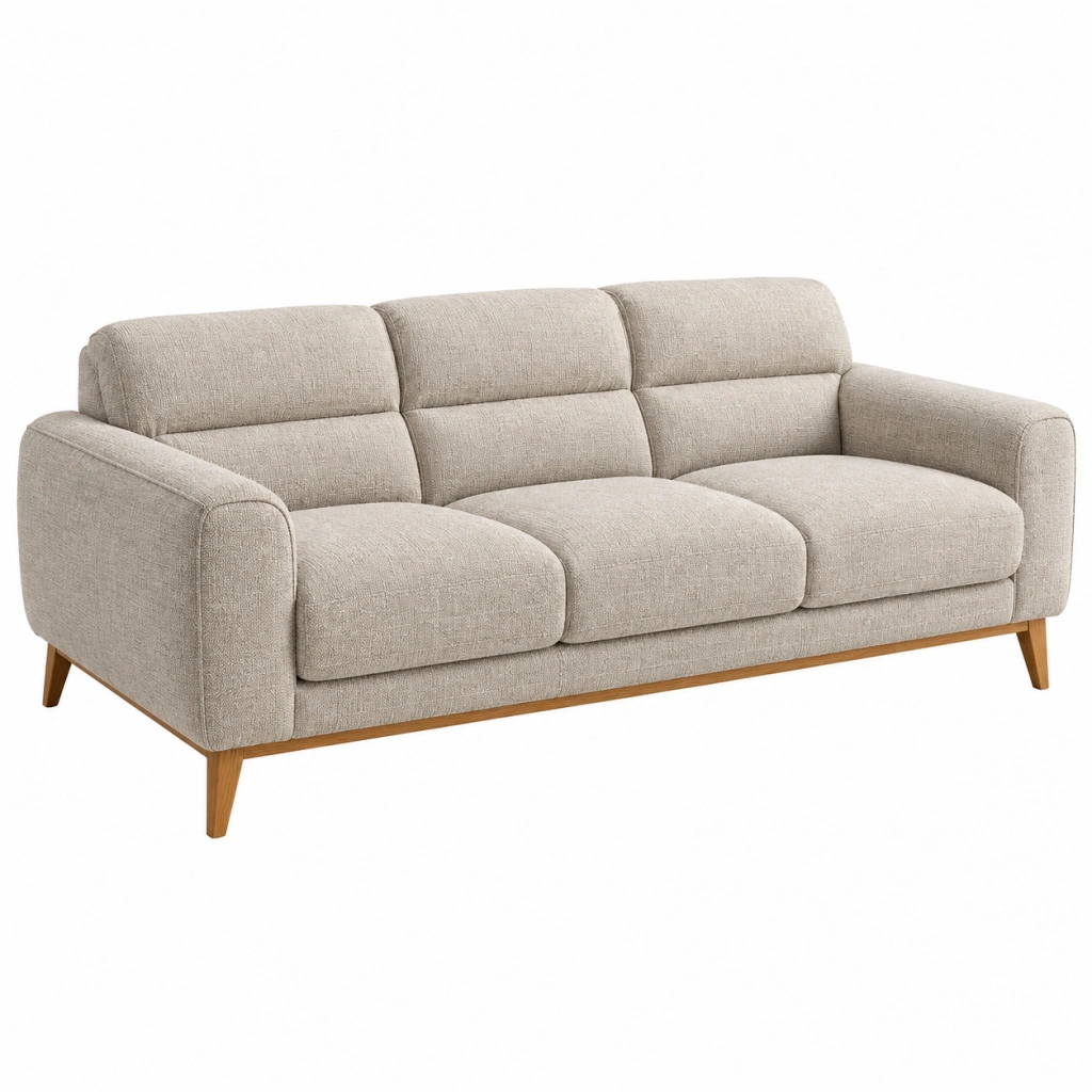 3-Sitzer Sofa 220 cm Beige Stoff Holzbeine Modern