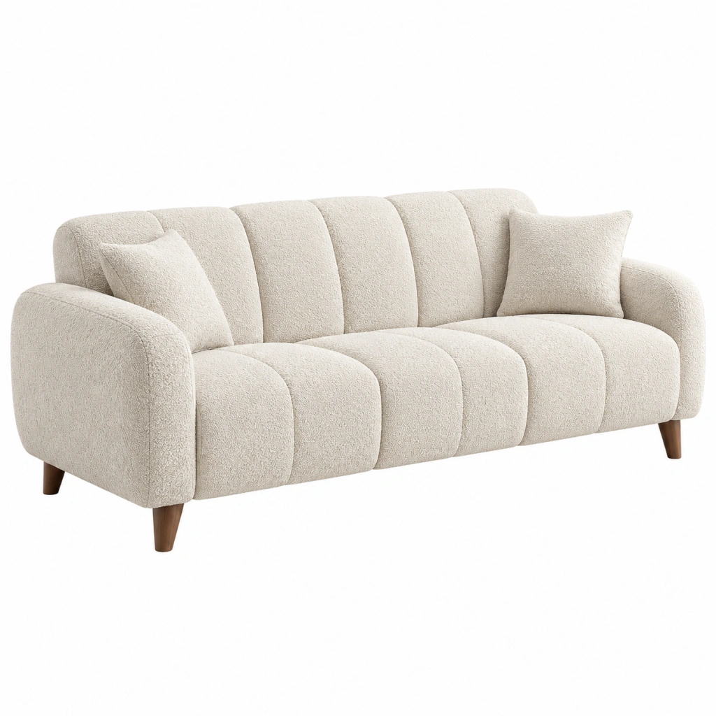 3-Sitzer Sofa 220 x 92 x 86 cm Bouclé Creme Wohnzimmer Modern
