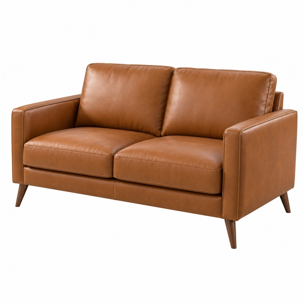 2-Sitzer Sofa 160 x 85 x 85 cm in Cognacbraun mit Kunstlederbezug - modernes Wohnzimmermöbel