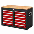 Werkbank mit 14 Schubladen 120 x 60 x 95 cm Stahl Bambus Rot Schwarz abschließbar